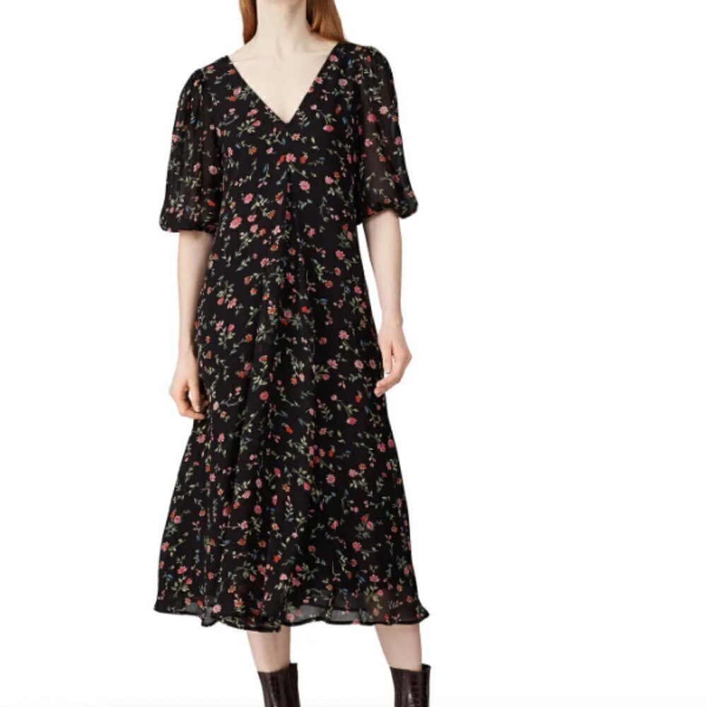 Ganni Floral Printed Midi Dress‎ in Black sz 2